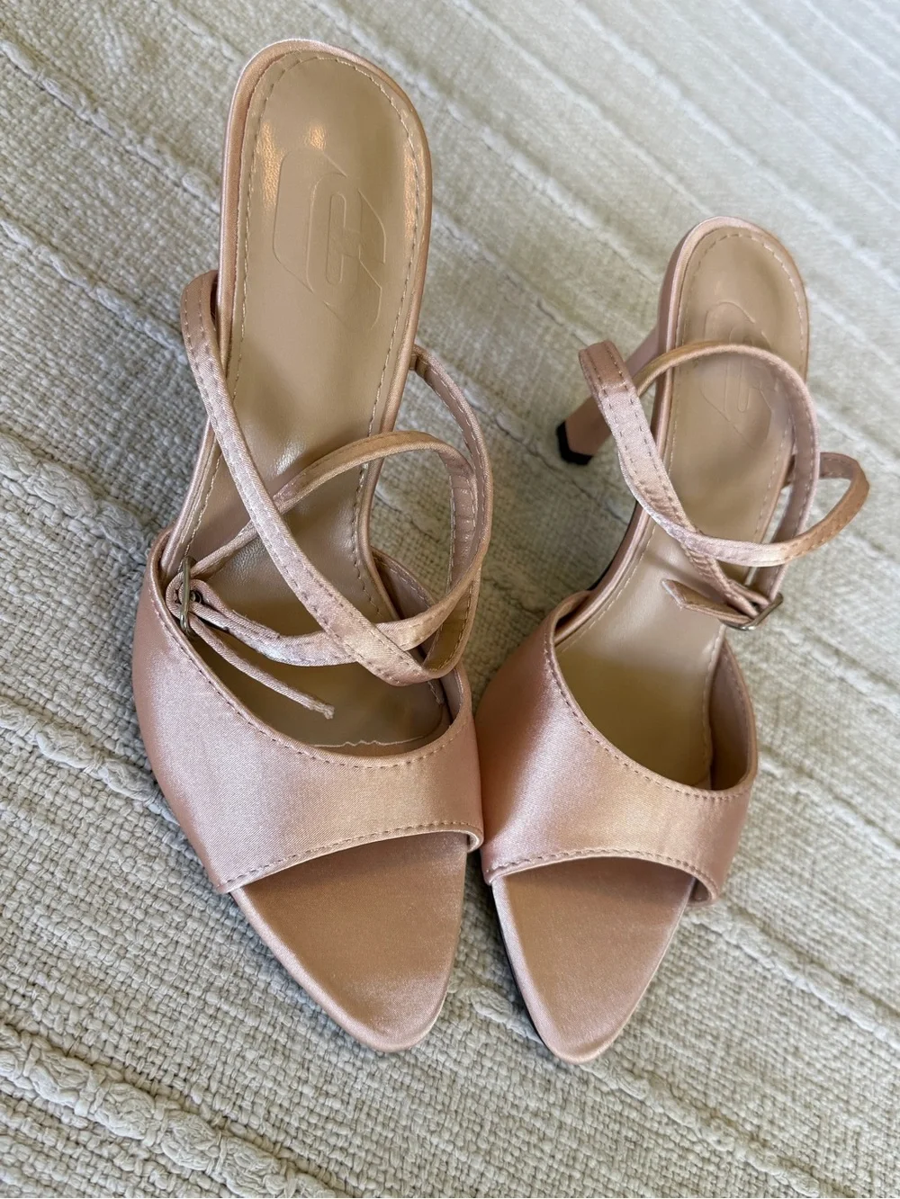 Women's Strappy Satin Heeled pumps- Rose Gold